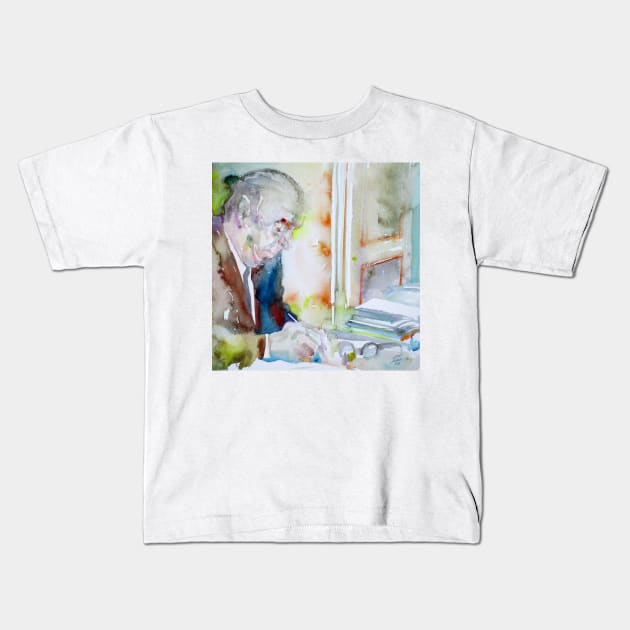 PABLO NERUDA - watercolor portrait.4 Kids T-Shirt by lautir